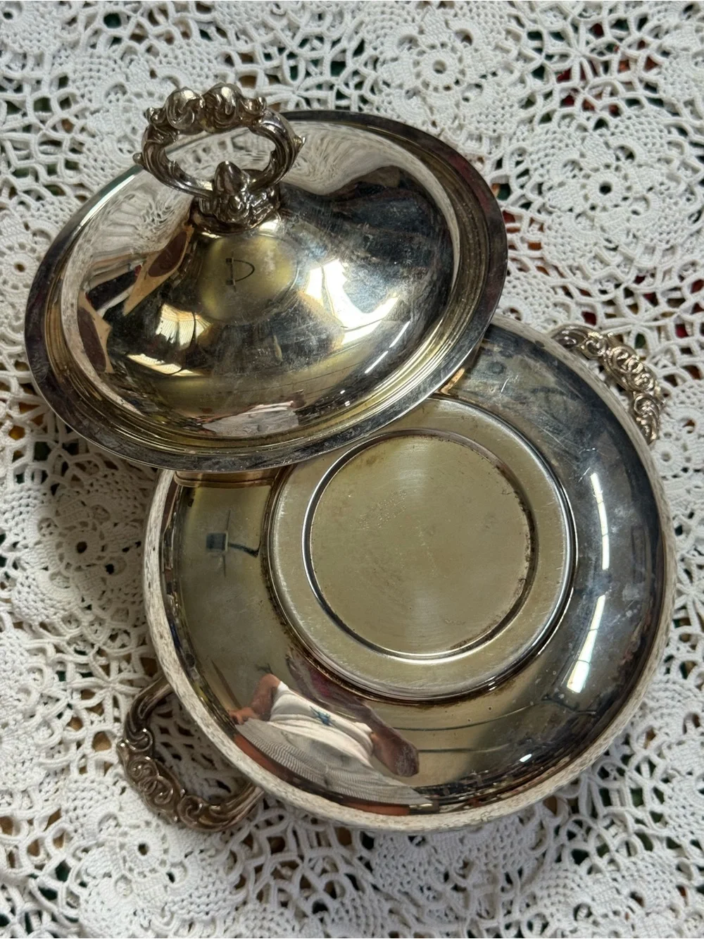 Vintage Towle Silver Covered Serving Dish with Ornate Handles